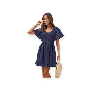 Lillusory Elegant women’s flowy casual V‎ neck vacation mini dress with pockets